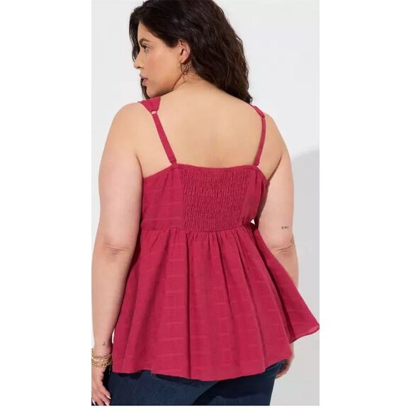 Torrid 1  Red Babydoll Cotton Window Pane‎ Pullover Front Tank 1x 14-16 - Picture 2 of 9